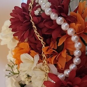 Faux Pearl And Gold Chain Handle For Bags And Wallets